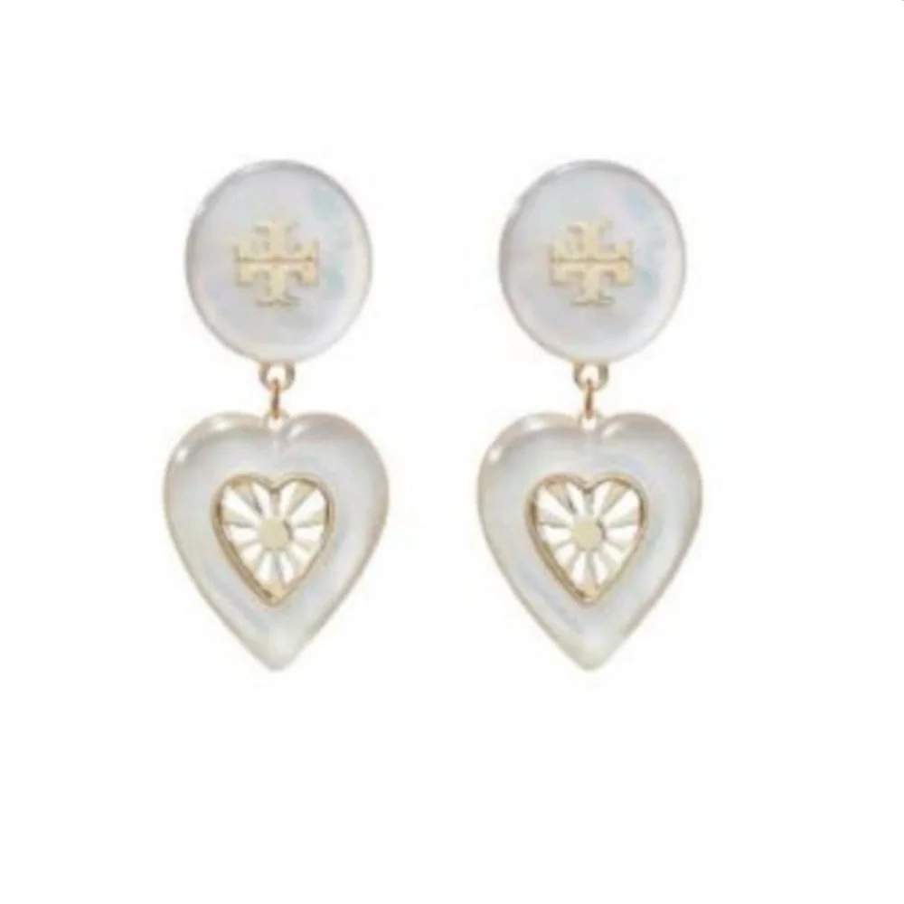 NWT Tory Burch Celestial Heart Shape Mother Of Pearl Drop Earring - Picture 6 of 8